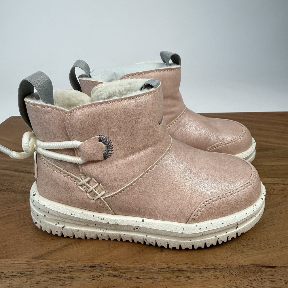 New Little Kids Hey Dude Camden Bow Sparkle Pink Lined Ankle Booties Boots Sz 8C